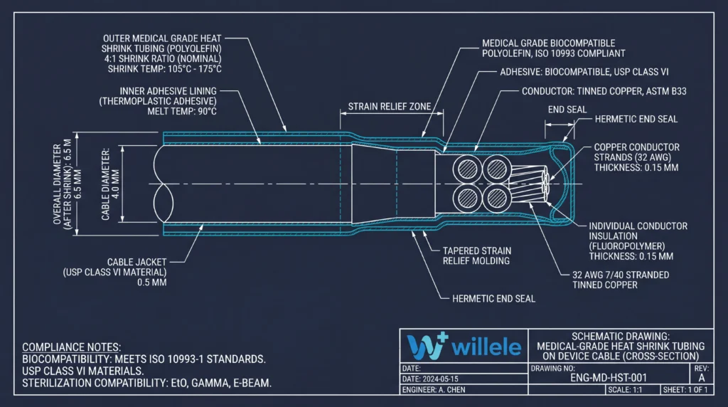 Willele Medical Heat Shrink Tubing Technical Cross-Section Schematic
